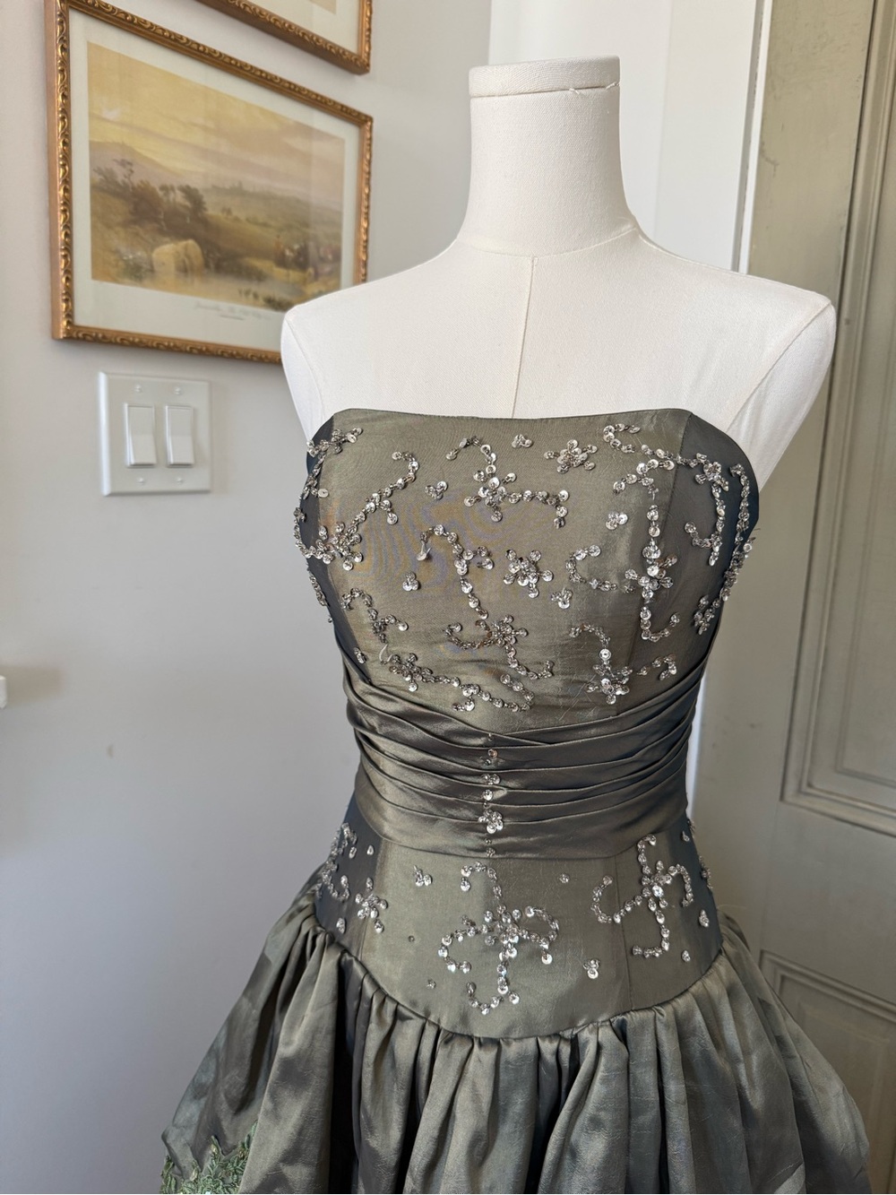 Strapless Olive Green Ball Gown
